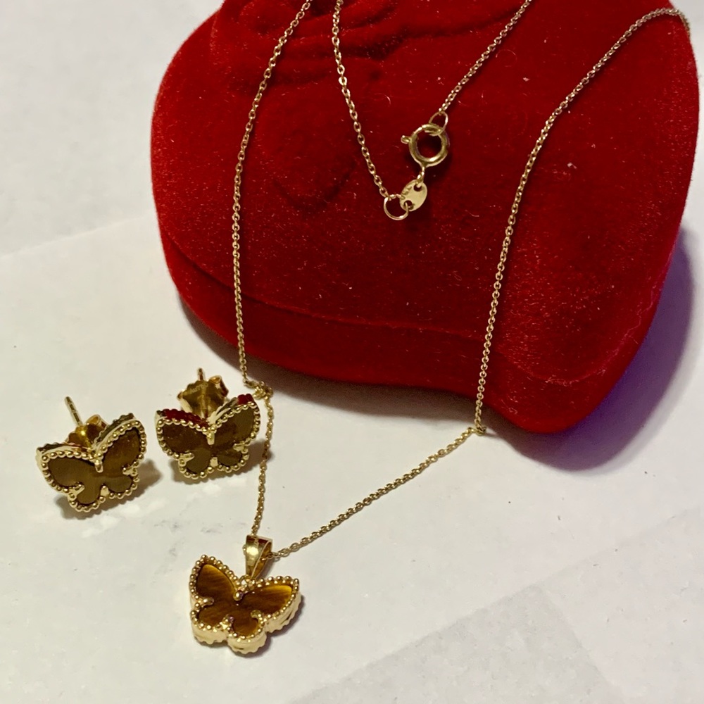 18k Solid Gold Butterfly Set